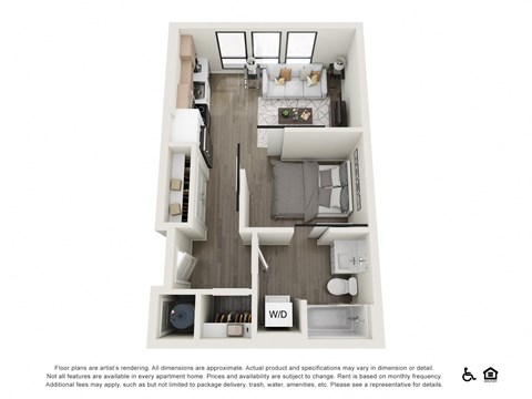 a 3d floor plan of a 1 bedroom apartment at the residences at silver hill in suit